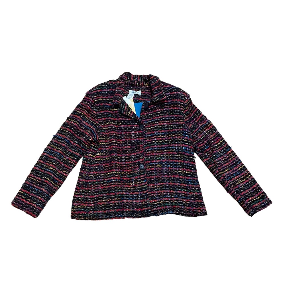 Coldwater Creek Confetti Boucle Jacket Multi Color Padded Shoulder Petite Large‎